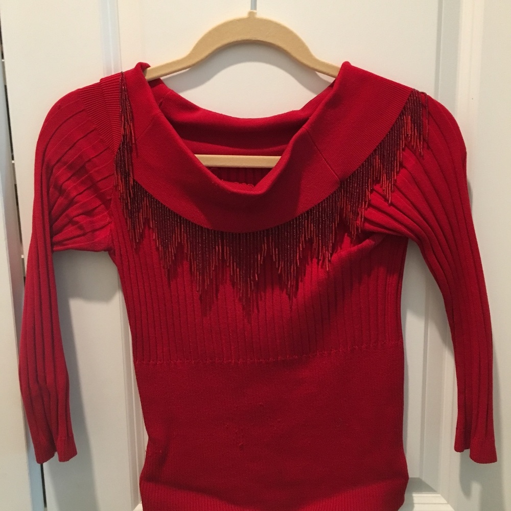 Cache Beaded silk rib knit